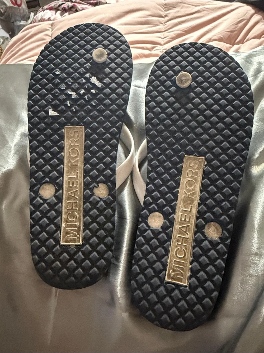 Michael Kors Navy Logo Kids Flip Flops with White Straps